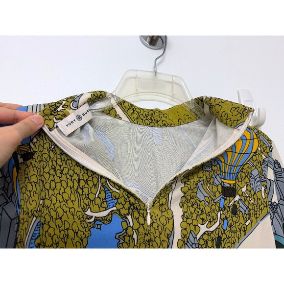 NWT Tory Burch Balloons In The Sky Print Top Blouse Mock Neck Hot Air Green 2 - Picture 11 of 11